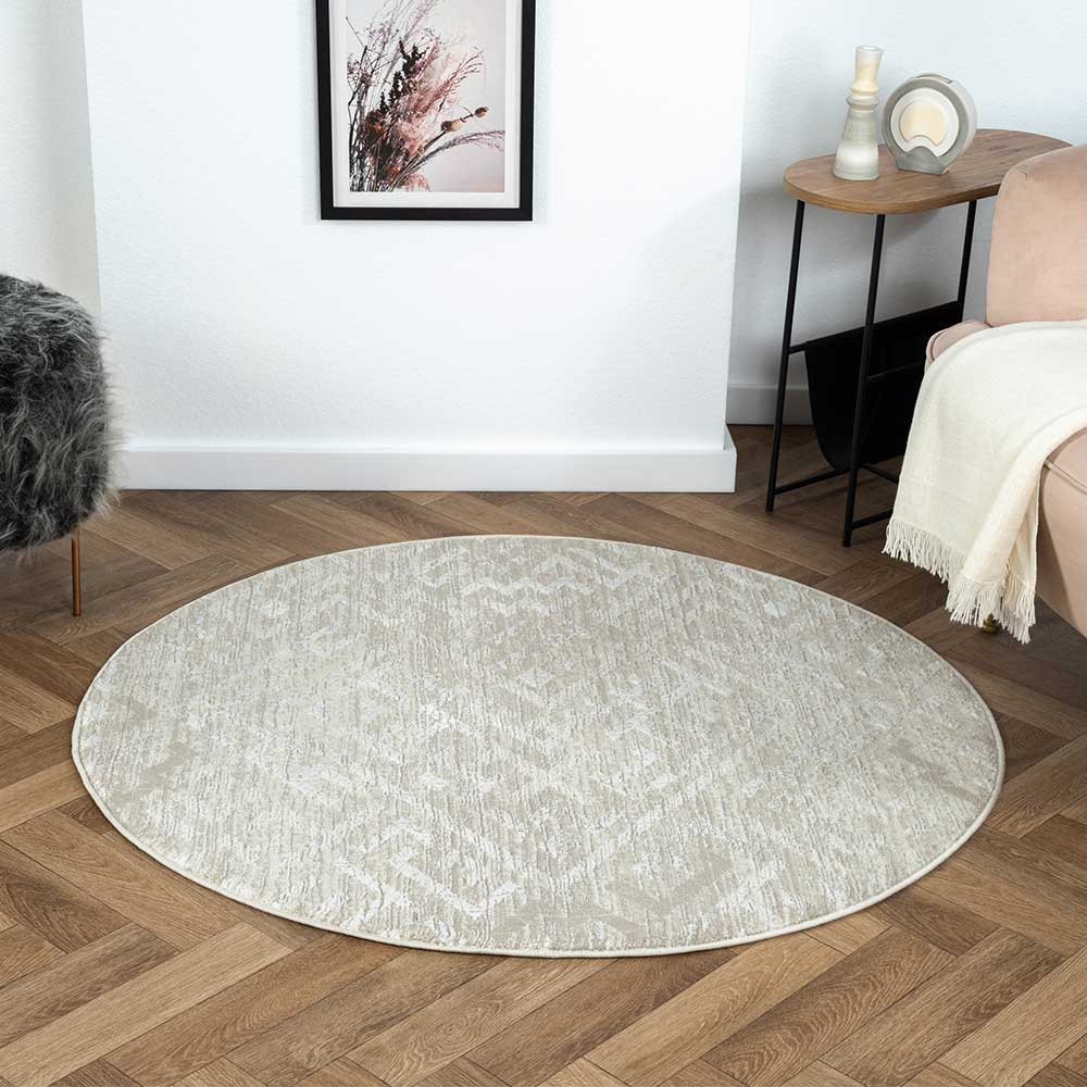 Doncosmo Runder Muster Teppich in Cremefarben und Beige 120 cm Durchmesser