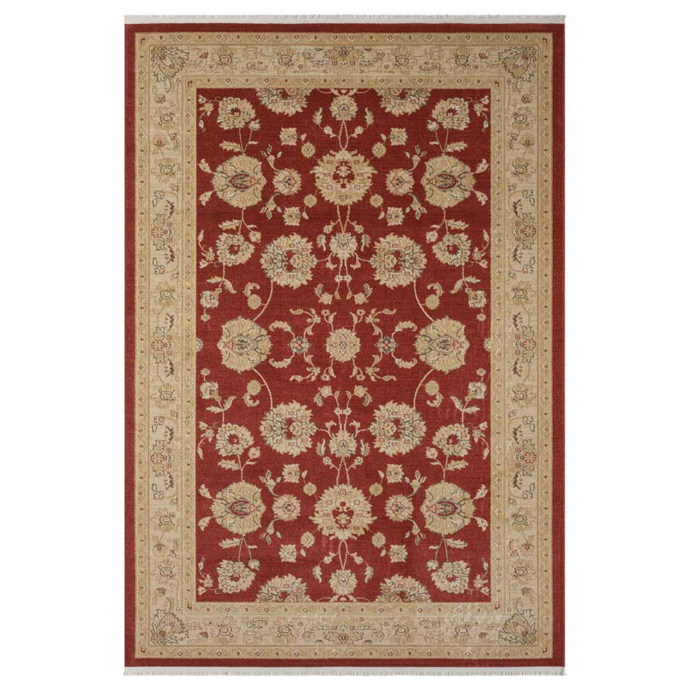 Doncosmo Kurzflorteppich orientalischer Stil in Dunkelrot Beige