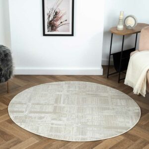 Doncosmo 120 cm Teppich rund in Cremefarben und Beige Kurzflor