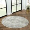 Doncosmo Vintage Look Teppich rund in Hellgrau und Creme 120 cm Durchmesser