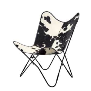 Möbel4Life Butterfly Sessel Kuhfell in Schwarz und Weiß Untergestell aus Metall