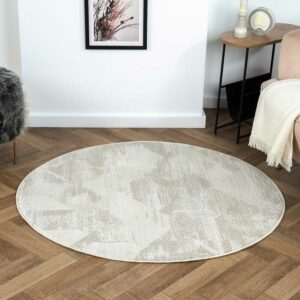 Doncosmo Heller Teppich rund in Cremefarben und Beige 120 cm Durchmesser