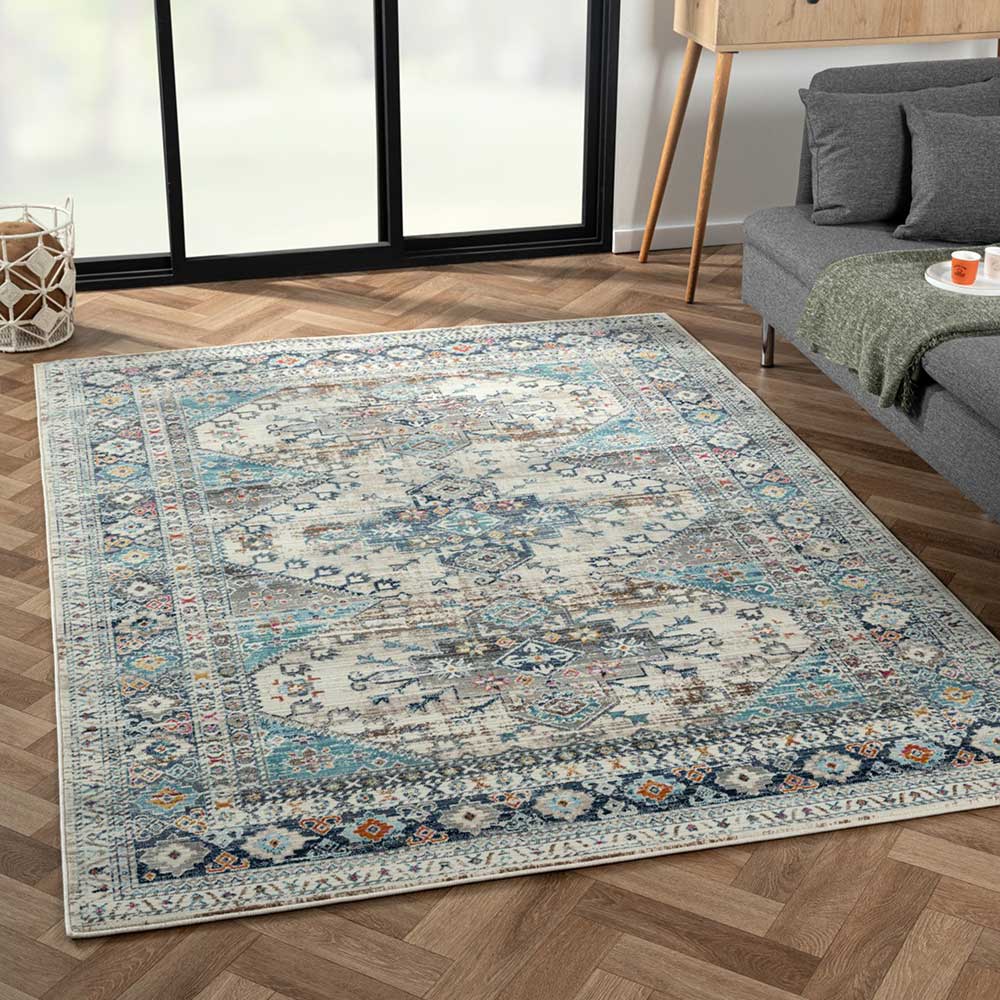 Doncosmo Orient Stil Vintage Teppich Mehrfarbig Kurzflor 170x240 cm