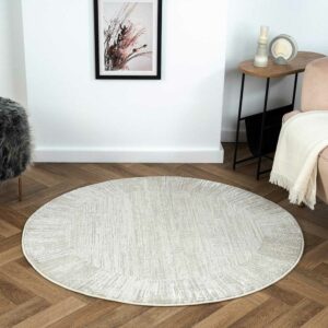 Doncosmo Teppich rund Kurzflor in Cremefarben und Beige 120 cm Durchmesser