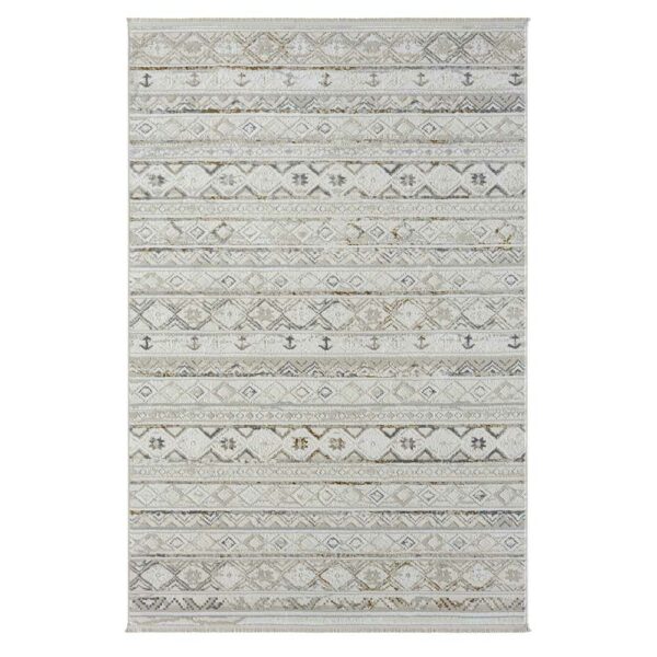 Doncosmo Landhaus Stil Teppich mit Ethno Muster Hellgrau und Creme