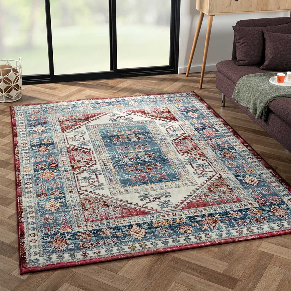 Doncosmo Bunter Kurzflor Teppich mit orientalischem Muster 170x240 cm