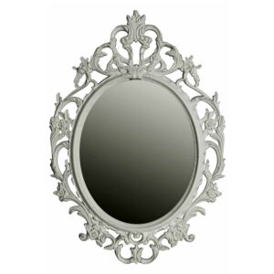 Doncosmo Ovaler Barock Spiegel mit Kunststoffrahmen Weiß und Goldfarben gewischt