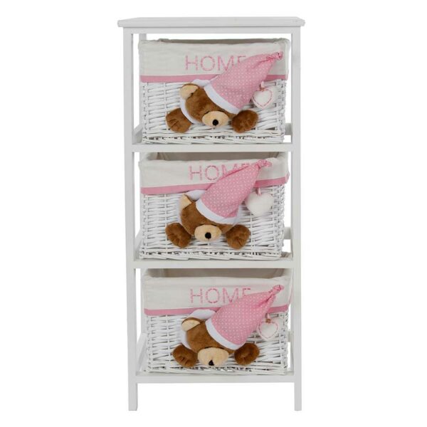 Doncosmo Babyzimmer Regal in Weiß und Pink drei herausnehmbaren Flechtkörben