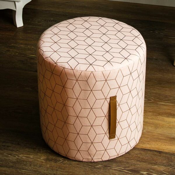 Doncosmo Rosa Stoff Pouf mit geometrischem Muster Goldfarben