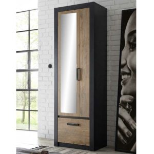 Brandolf Garderobenschrank in Schwarz und Kastanienfarben 65 cm breit