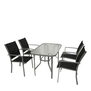 4Home Terrassensitzgruppe in Schwarz und Silberfarben Glastisch (fünfteilig)