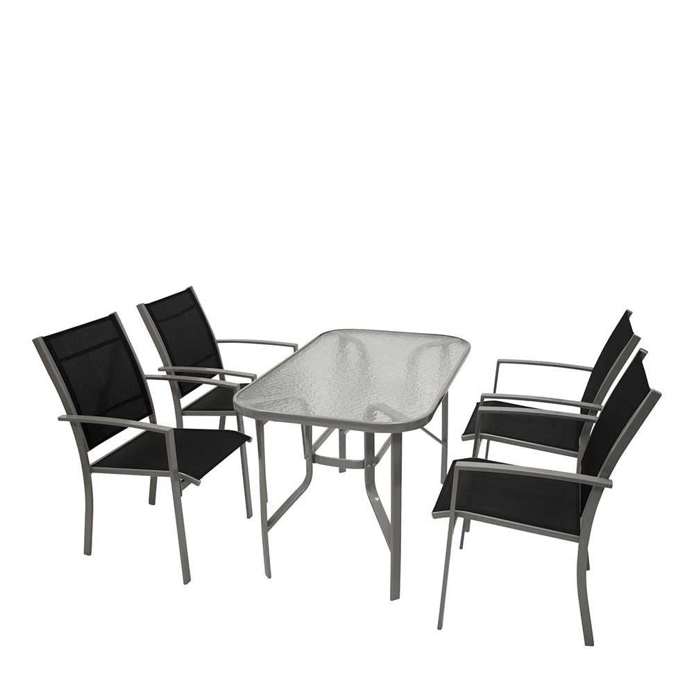 4Home Terrassensitzgruppe in Schwarz und Silberfarben Glastisch (fünfteilig)