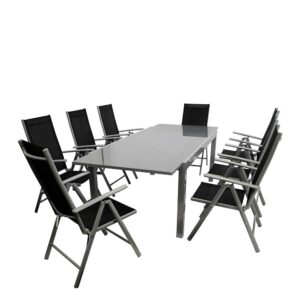 4Home Gartensitzgruppe in Schwarz und Grau klappbaren Stühlen (neunteilig)