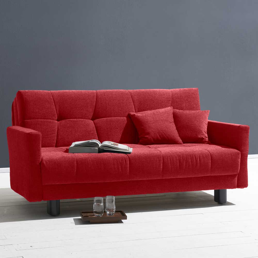 TopDesign Bettsofa in Rot Flachgewebe verstellbaren Armlehnen