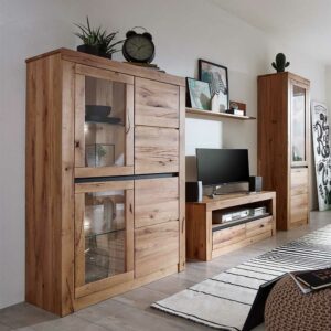 Basilicana Wohnzimmer Anbauwand aus Wildeiche Massivholz Zerreiche Massivholz (vierteilig)