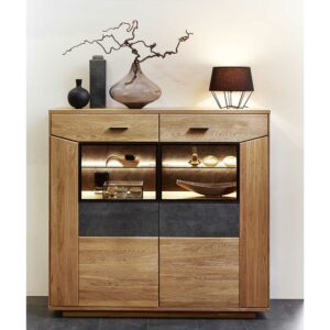 BestLivingHome Esszimmer Highboard in Anthrazit und Wildeiche furniert modern