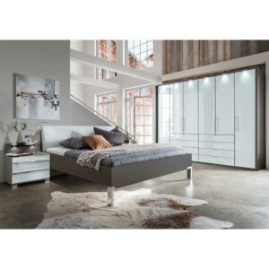 Franco Möbel Komplettschlafzimmer in Weiß und Braun glasbeschichtet (vierteilig)