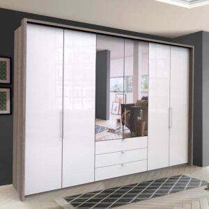 Franco Möbel Schlafzimmerschrank mit Falttüren und Spiegel glasbeschichtet