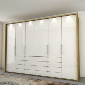 Franco Möbel Panorama Schlafzimmerschrank in Weiß und Eiche Bianco glasbeschichtet