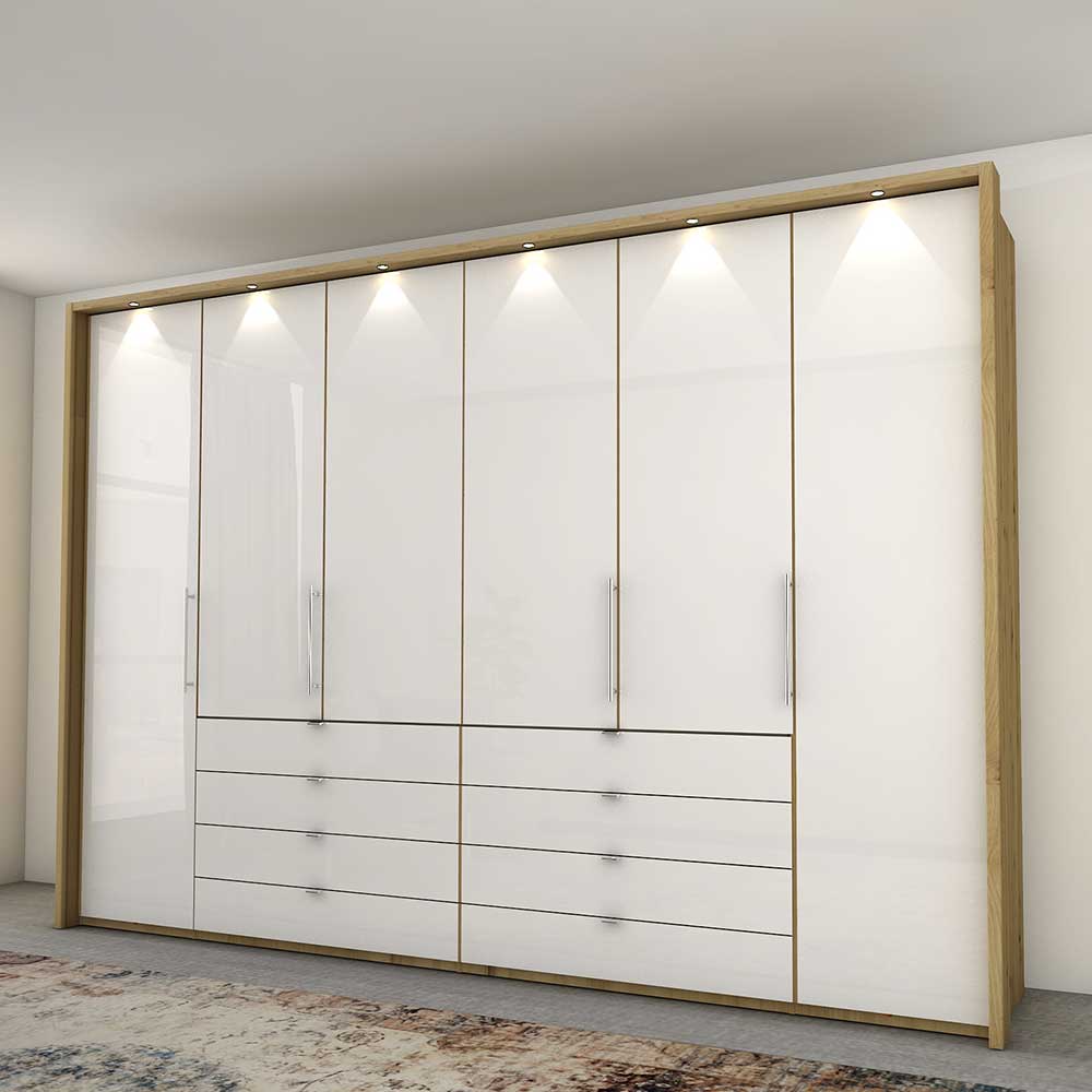 Franco Möbel Panorama Schlafzimmerschrank in Weiß und Eiche Bianco glasbeschichtet