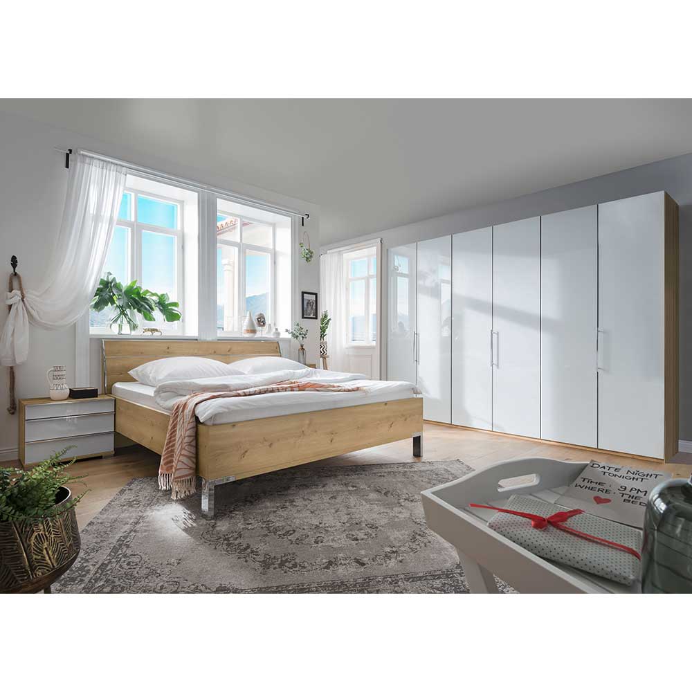 Franco Möbel Premium Komplettschlafzimmer in Weiß Eiche Bianco (vierteilig)