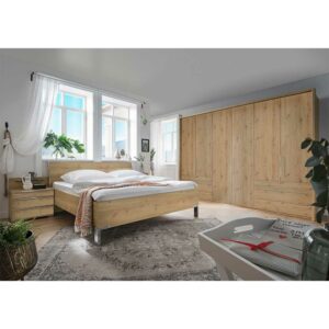 Franco Möbel Komplettschlafzimmer in Eiche Bianco Holzoptik modernem Design (vierteilig)