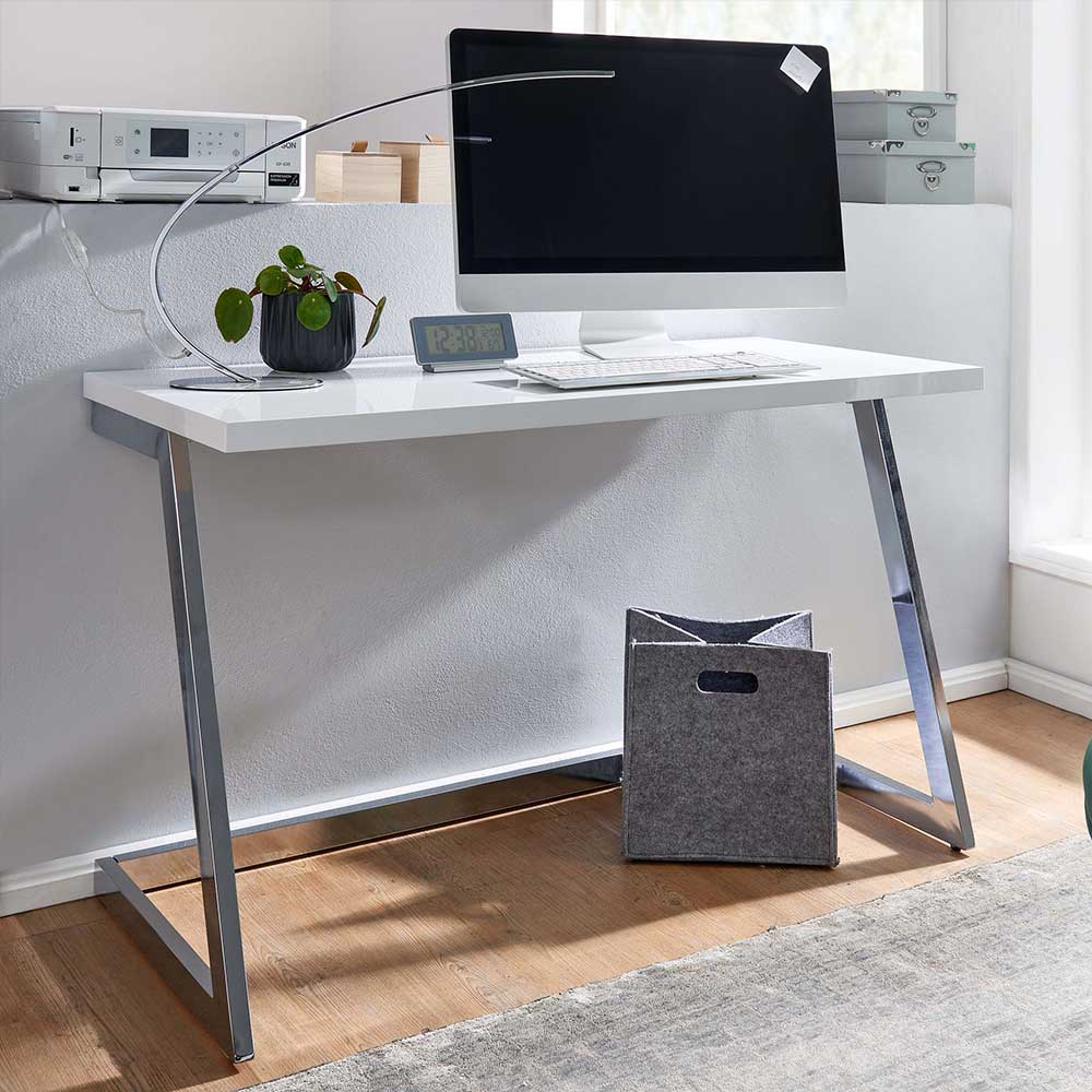 Möbel4Life Laptopschreibtisch in Weiß Hochglanz Silberfarben