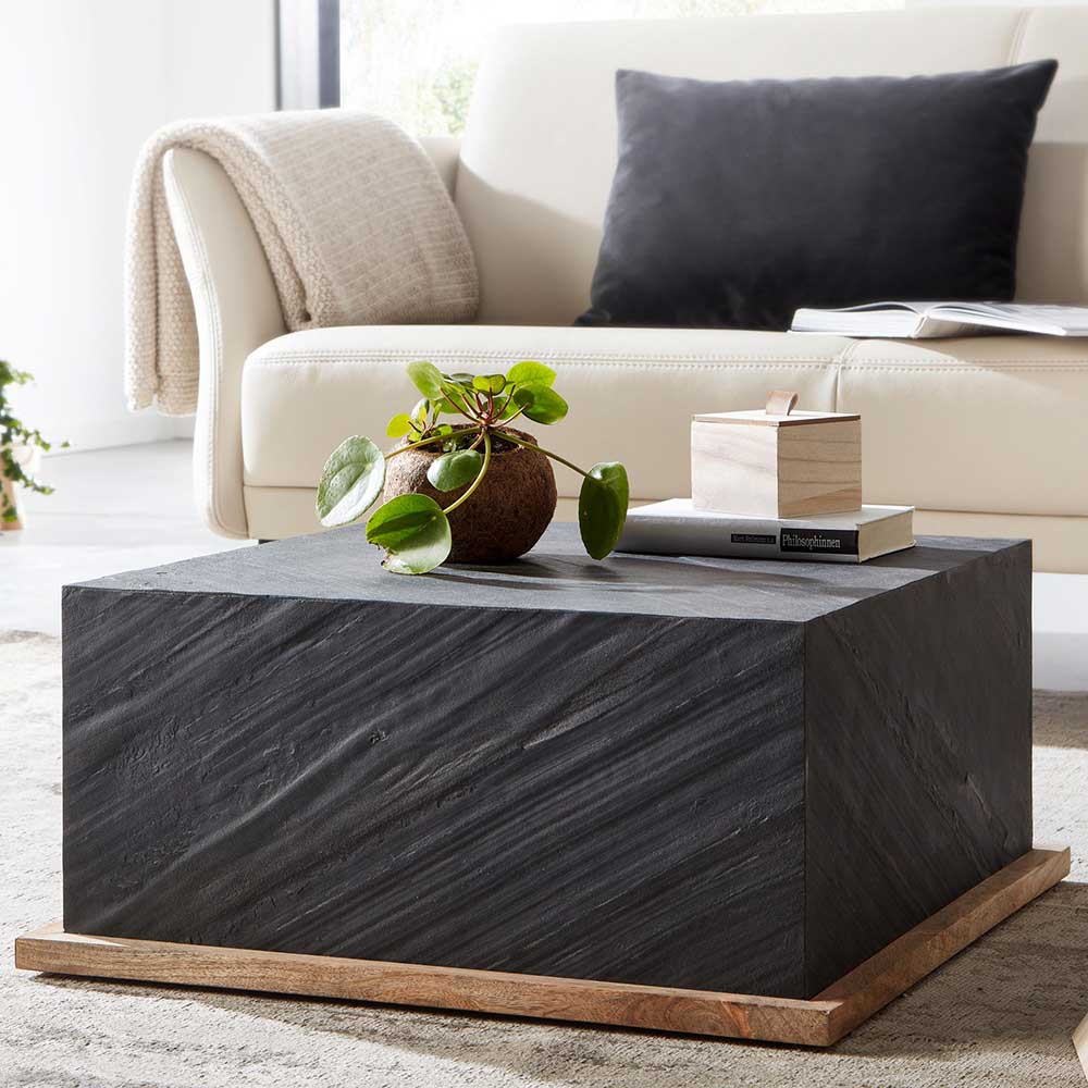 Möbel4Life Wohnzimmer Tisch modern aus Mangobaum Massivholz 3D Stein Optik