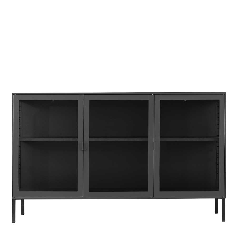 4Home Esszimmersideboard aus Metall und Glas drei Drehtüren