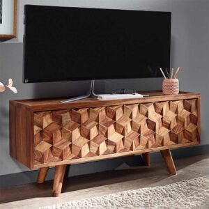 Möbel4Life TV Lowboard mit 3D Holz Front Sheesham Massivholz