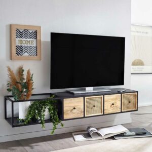 Möbel4Life TV Hängeboard 150 cm breit vier Schubladen Rattan Geflecht