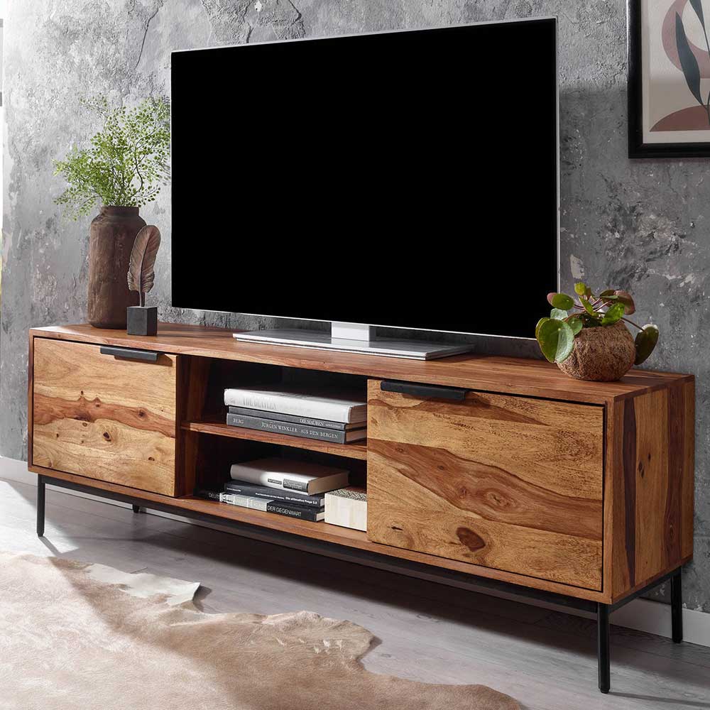 Möbel4Life Unterschrank Fernseher aus Sheesham Massivholz Metall