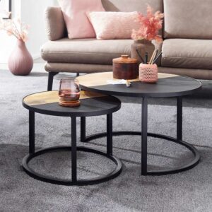 Möbel4Life Zweisatztisch mit runden Tischplatten Industry und Loft Stil (zweiteilig)