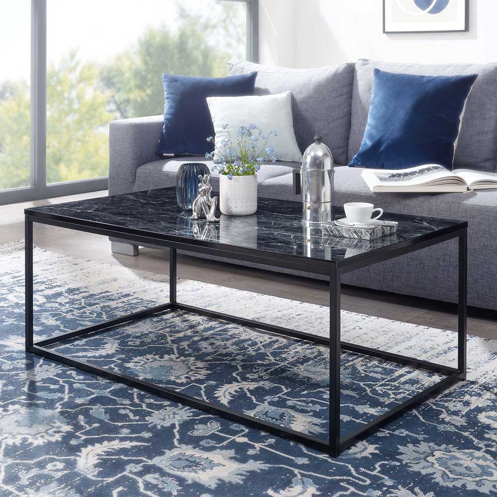 Möbel4Life Wohnzimmer Tisch Marmor Optik schwarz 100x60 cm