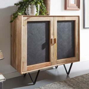 Möbel4Life Wohnzimmerkommode aus Mangobaum Massivholz Türen mit 3D Steinoptik Füllung