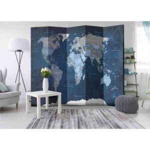 4Home Spanische Wand mit beschrifteter Weltkarte Blau und Grau