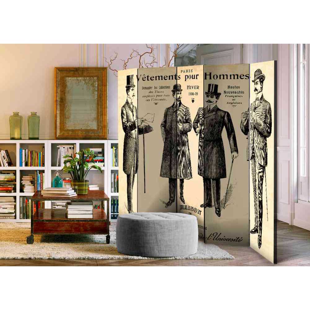 4Home Raumteiler Paravent mit nostalgischen Männer Motiven 225 cm breit