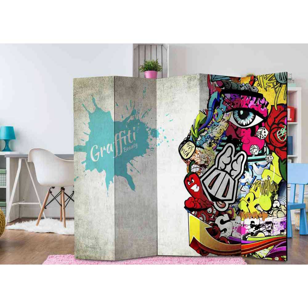 4Home Raumteiler Paravent für Jugendzimmer Graffiti Motiv