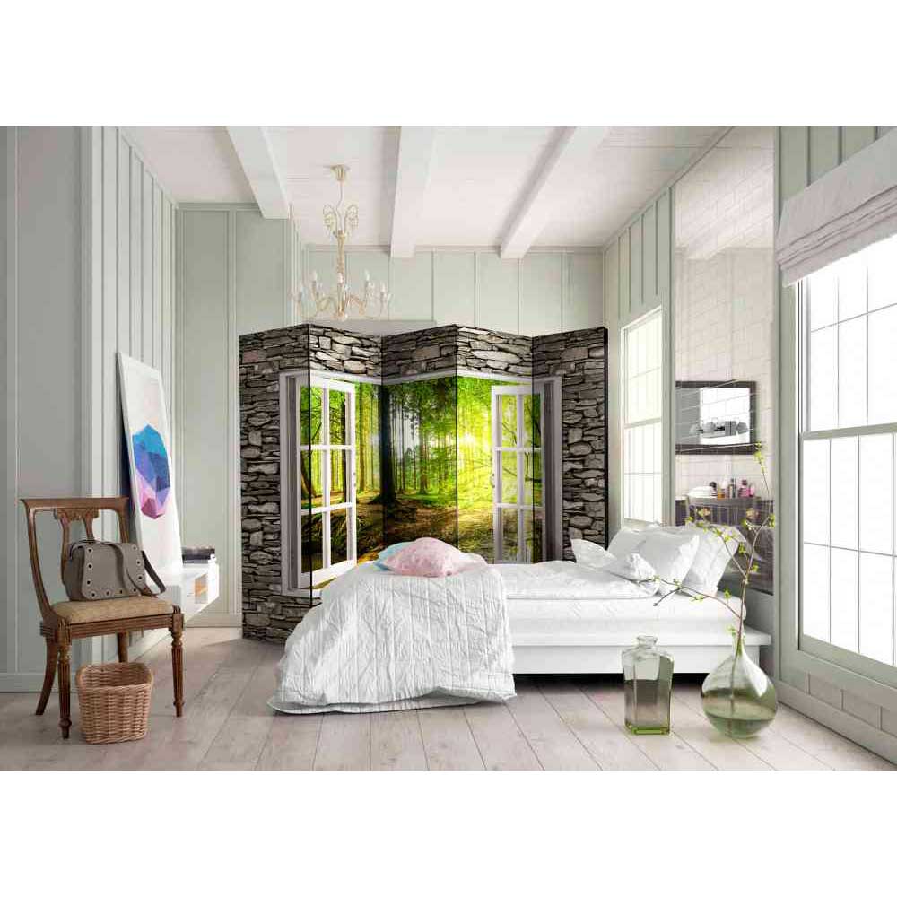 4Home Schlafzimmer Paravent mit Waldlandschaft 225 cm breit