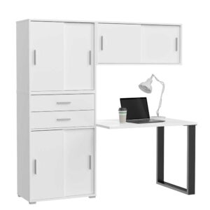 Möbel4Life Komplettbüro mini in Weiß und Schwarz 179 cm hoch (vierteilig)