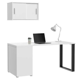 Möbel4Life Büromöbel Sets in Weiß und Schwarz 2 Schiebetürenschränke (dreiteilig)