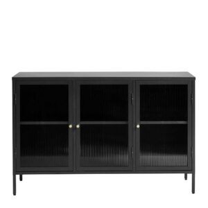 TopDesign Sideboard mit Glastüren im Industrie und Loft Stil Schwarz