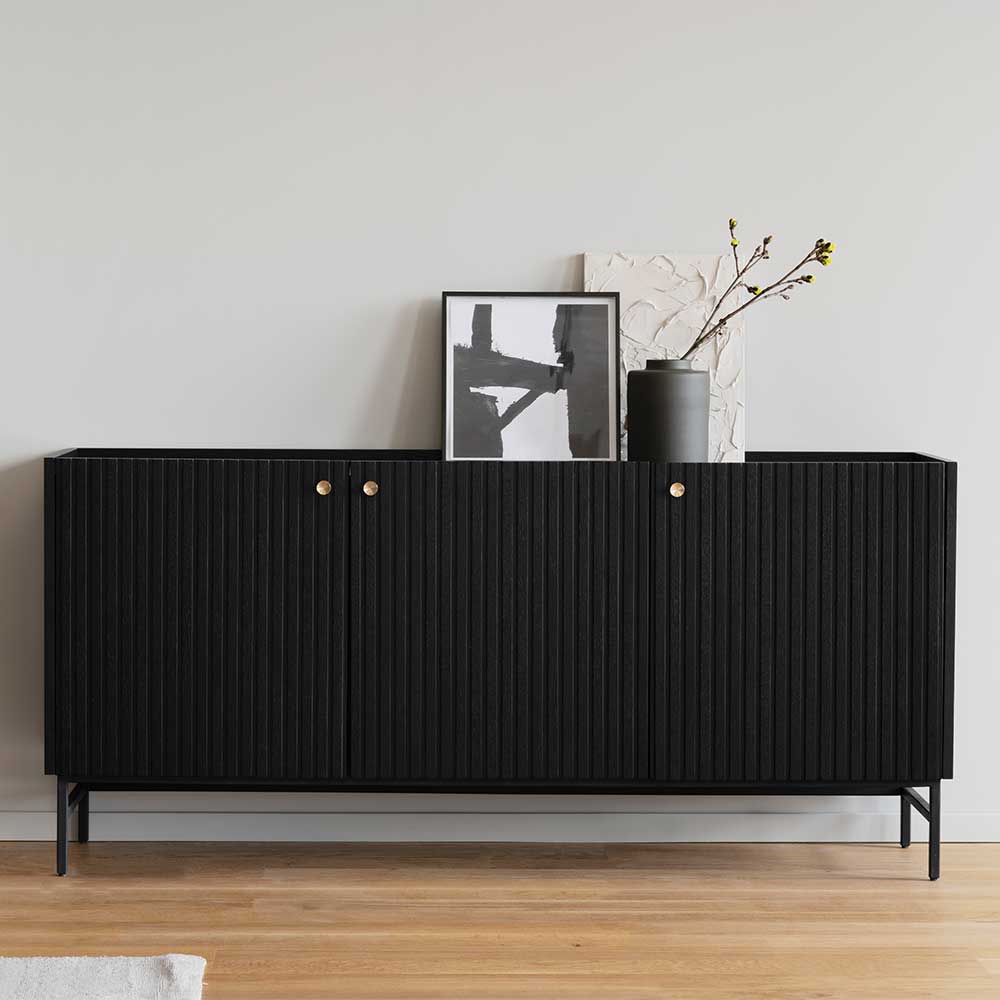 TopDesign Esszimmersideboard aus Eiche Massivholz & MDF Schwarz