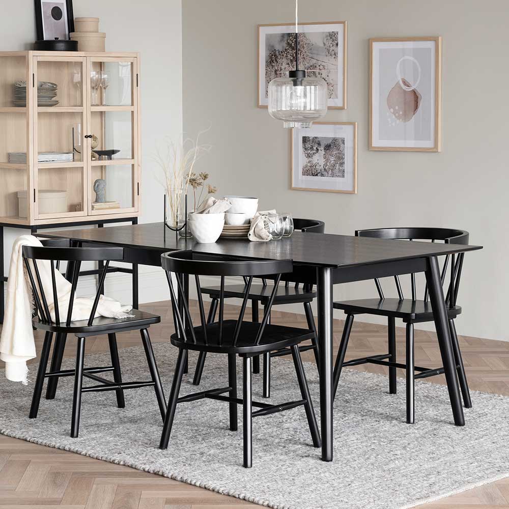 TopDesign Schwarze Essgruppe Windsor Stil Stühle vier Sitzplätzen (fünfteilig)