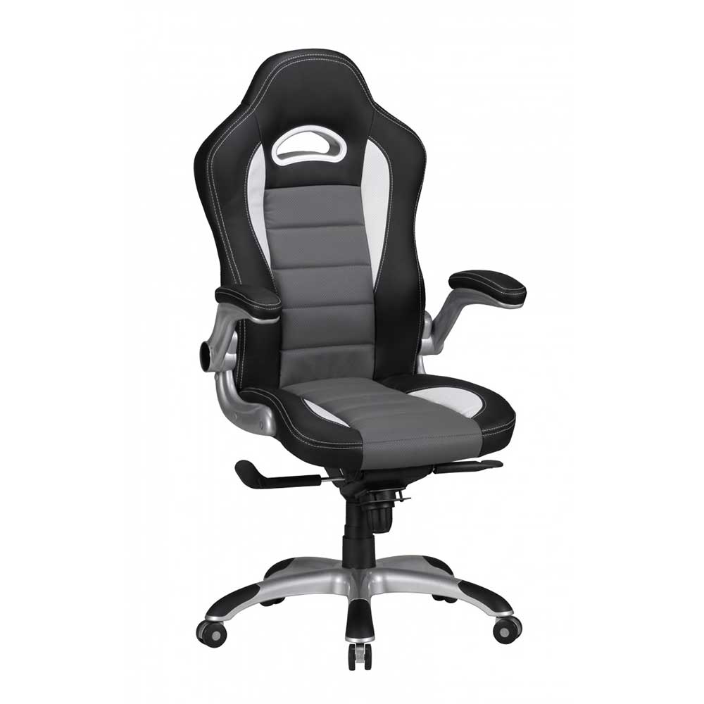 Möbel4Life Moderner Gaming Stuhl mit Racer Rückenlehne Schwarz - Grau - Weiß