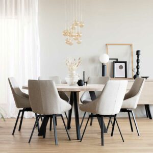 TopDesign Esszimmermöbelset Tisch rund Eiche Massivholz und Metall (siebenteilig)