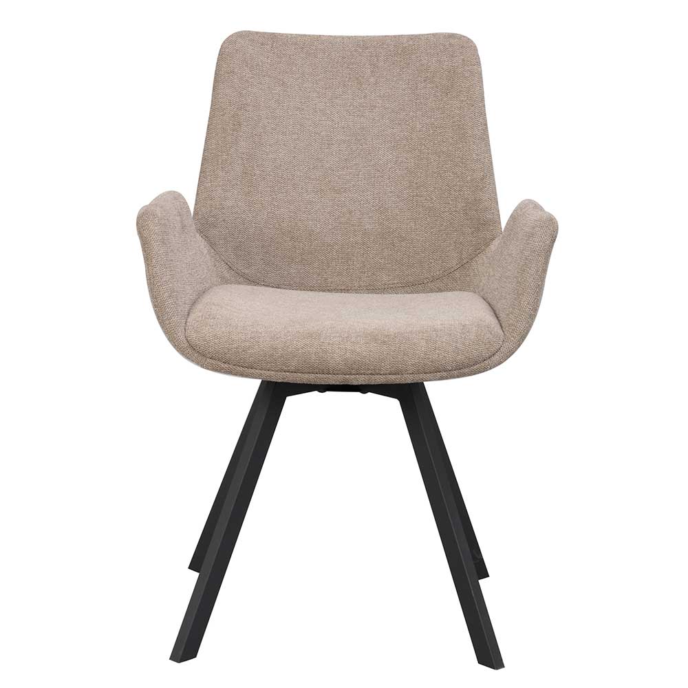 TopDesign Esstisch Stühle aus Webstoff und Metall Beige & Schwarz (2er Set)