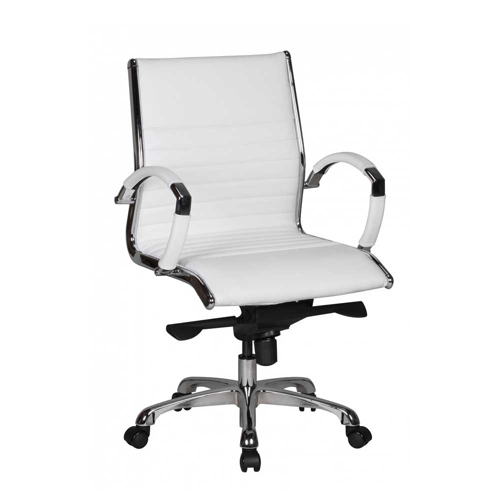 Möbel4Life Eleganter Bürostuhl in Weiß und Chrom Lendenwirbelstütze