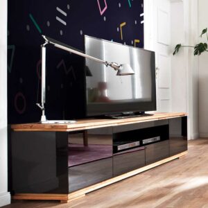 TopDesign Design Fernsehunterschrank in Schwarz Hochglanz Asteiche Massivholz