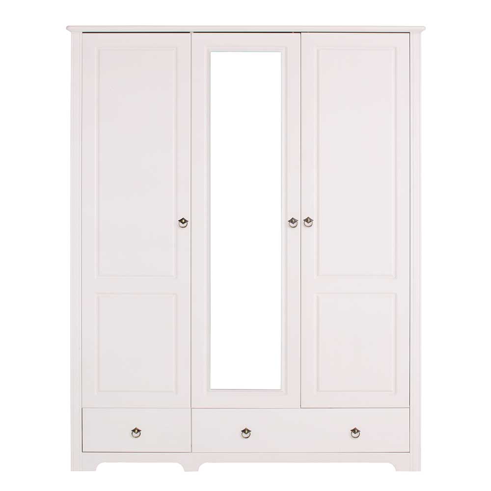 Massivio Weißer Schlafzimmerschrank aus Kiefer Massivholz Spiegeltür